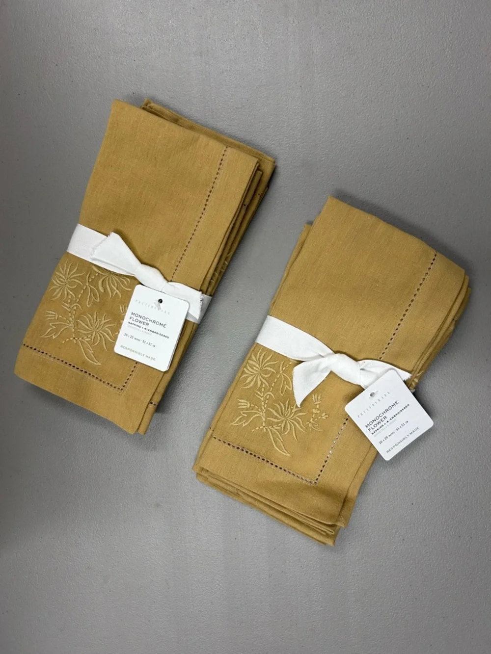 8 Pottery Barn Napkins Monochrome Embroidered Floral Cotton Linen 2 Set of 4 NWT